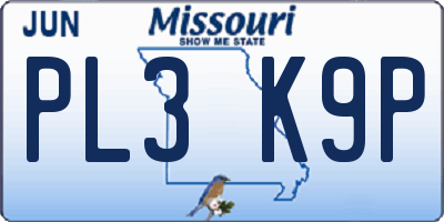 MO license plate PL3K9P