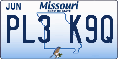 MO license plate PL3K9Q