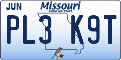 MO license plate PL3K9T