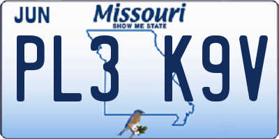 MO license plate PL3K9V