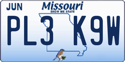 MO license plate PL3K9W