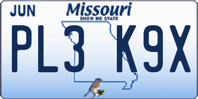 MO license plate PL3K9X