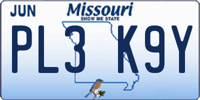MO license plate PL3K9Y