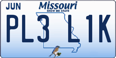 MO license plate PL3L1K