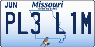 MO license plate PL3L1M