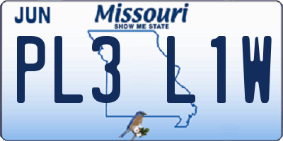 MO license plate PL3L1W