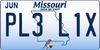 MO license plate PL3L1X