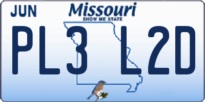 MO license plate PL3L2D