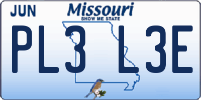 MO license plate PL3L3E