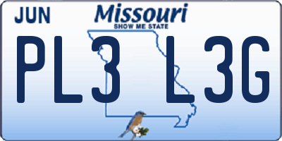 MO license plate PL3L3G