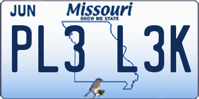 MO license plate PL3L3K