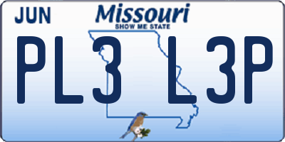 MO license plate PL3L3P