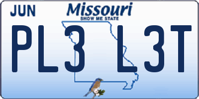 MO license plate PL3L3T