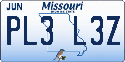 MO license plate PL3L3Z