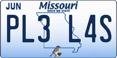 MO license plate PL3L4S