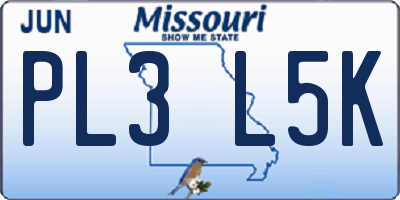 MO license plate PL3L5K