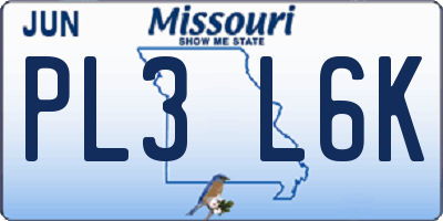 MO license plate PL3L6K