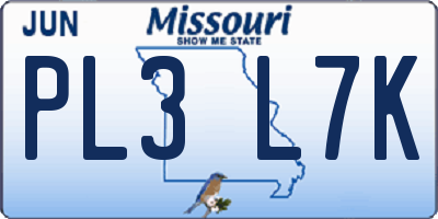 MO license plate PL3L7K