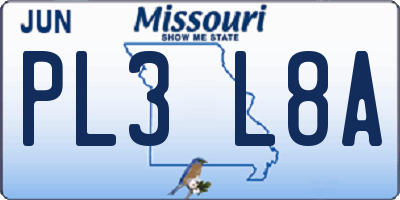 MO license plate PL3L8A