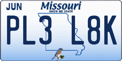 MO license plate PL3L8K