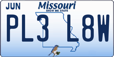 MO license plate PL3L8W