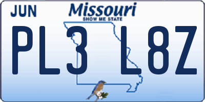 MO license plate PL3L8Z