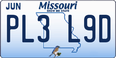 MO license plate PL3L9D