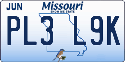 MO license plate PL3L9K