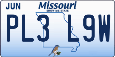 MO license plate PL3L9W