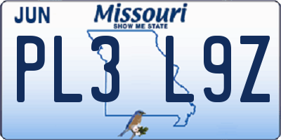 MO license plate PL3L9Z