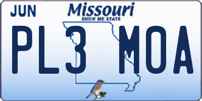 MO license plate PL3M0A