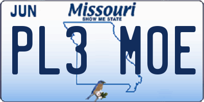 MO license plate PL3M0E