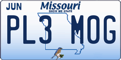 MO license plate PL3M0G