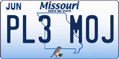 MO license plate PL3M0J