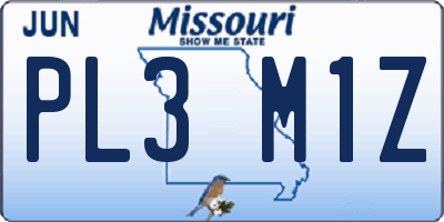 MO license plate PL3M1Z