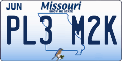 MO license plate PL3M2K