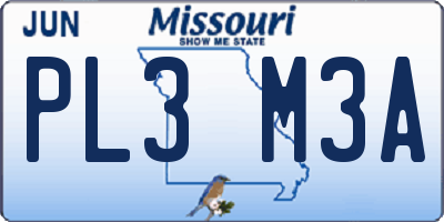 MO license plate PL3M3A