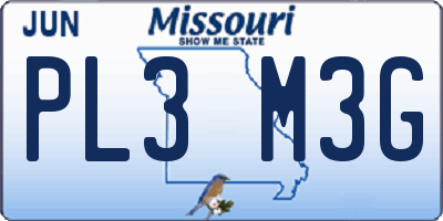 MO license plate PL3M3G