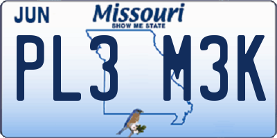 MO license plate PL3M3K