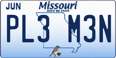 MO license plate PL3M3N