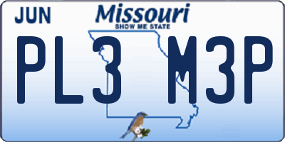 MO license plate PL3M3P