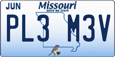 MO license plate PL3M3V