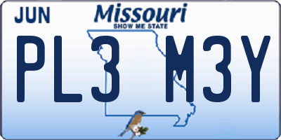 MO license plate PL3M3Y