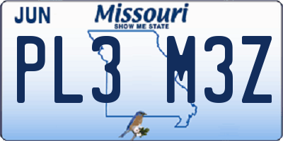 MO license plate PL3M3Z
