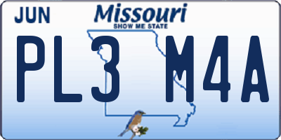 MO license plate PL3M4A