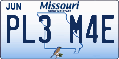 MO license plate PL3M4E