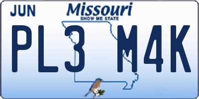 MO license plate PL3M4K