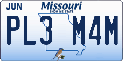 MO license plate PL3M4M