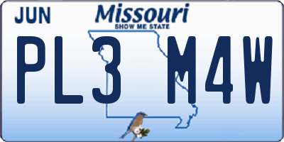 MO license plate PL3M4W
