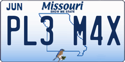 MO license plate PL3M4X